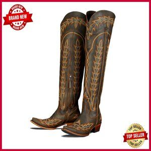 Over the Knee Cowboy Boots Chunky Heel Embroidery Western Side Zipper